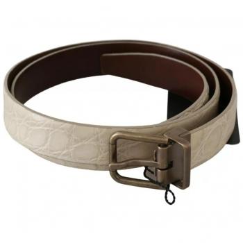 Dolce & Gabbana Women's Beige Gold Buckle Waist Leather Belt - 100 cm / 40 Inches