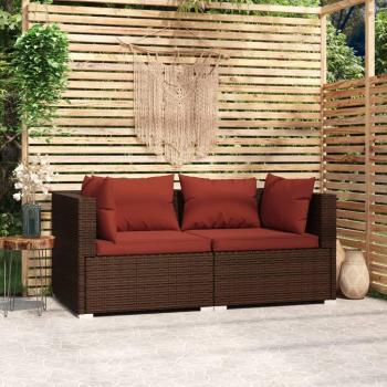 Sofá de 2 plazas con cojines en Polyrattan Marrón