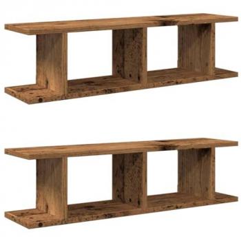 Estantes de pared 2 uds madera ingeniería envejecida 90x18x20 cm