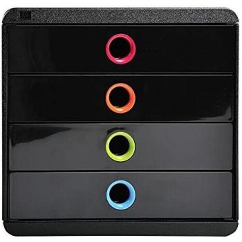 Exacompta Pop-Box A4+ - Caja de clasificación con 4 cajones, color negro y arlequín