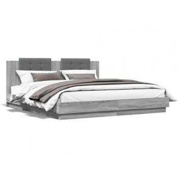 Cama solar con cabecero y LED Sonoma gris 200x200 cm