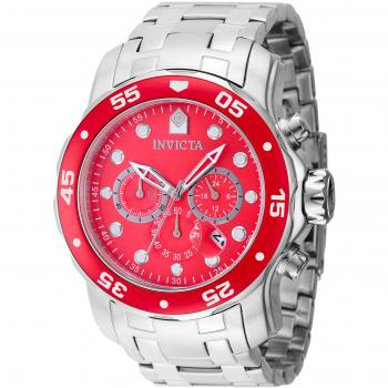 Reloj de pulsera Invicta Pro Diver 40192 para Hombre, Cuarzo, 48mm, correa color Gris plata, Dial Metal Rojo