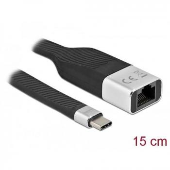 Adaptador de red USB-C a Gigabit Ethernet 10/100/1000 Mbps - Delock 86936, 15 cm, color negro y plata
