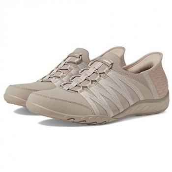 Skechers Women's Breathe-Easy Relaxed Fit Taupe Slip-On Trainers