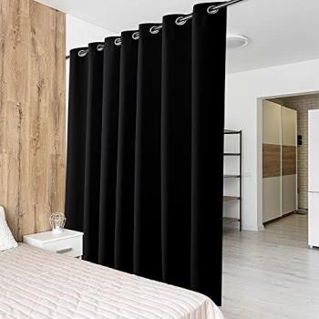 PONY DANCE Cortinas Opacas Oscuras Largas Tela Gruesa Negra/Separador de Espacios Interior Salon Cocina Comedor Habitaciones Infantiles Oficina, 1 Pieza, 210 x 254 cm