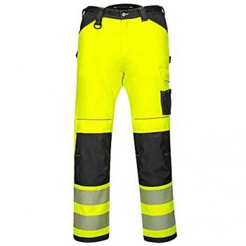 Portwest Pantalones de trabajo reforzado cinta Premium HiVisTex Pro PW3 de tiro Regular PW340, Alta Visibilidad, Tamaño: 38, Color: Amarillo/Negro