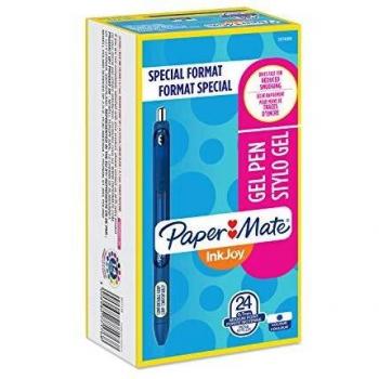 Paper Mate 2077176 - Bolígrafos de gel, punta media, caja de 24, color azul oscuro