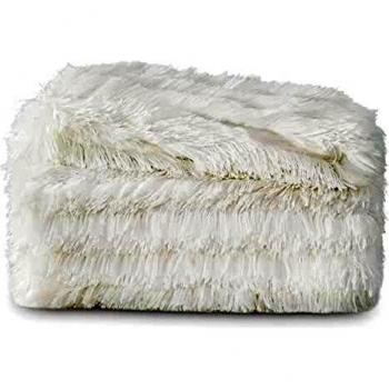 Bedsure Manta Sofa Pelo Largo - Manta Cama 90 Blanco de Terciopelo Peluche, Manta Cubre Sofa Invierno Reversible con Piel Sintética Suave y Polar, 150x200 cm