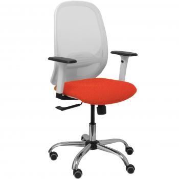 Silla de Oficina Cilanco Malla Blanca Asiento Bali Naranja Oscuro Brazos Regulables Base Cromada Ruedas para Parqué