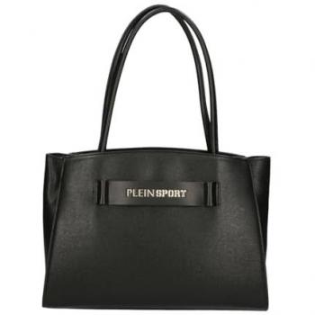 Plein Sport Blake Black Medium Tote Handbag with Logo and Three Compartments