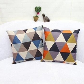 Luxbon 2pc Funda de Cojín Almohada Lino Duradero Figura Geométrica Multicolor Decoración para Sofá Cama Coche 18x18 45x45 cm