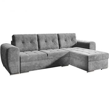 Sofá rinconero Muncie 109, gris, con función de descanso y caja de ropa de cama, 256 x 97 x 157 cm