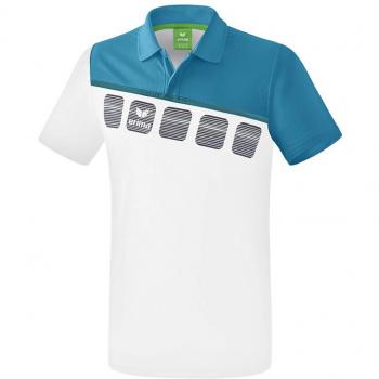 Erima 5-C Short Sleeve Polo Shirt - White / Oriental Blue / Colonial Blue, Size S, Male