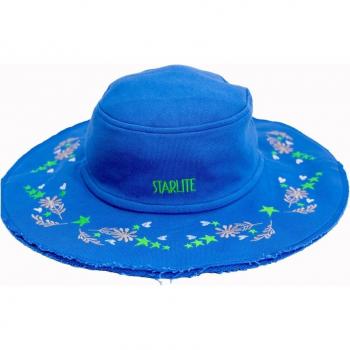 Gorro de mujer tipo bucket Starlite Universe azul Hippie Chic con bordado multicolor