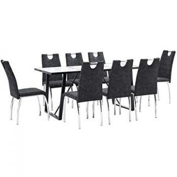 vidaXL Juego de Comedor 9 Piezas Cuero Sintético Mobiliario Decoración Interior Casa Hogar Robusto Duradero Resistente Funcional Práctico Útil Negro