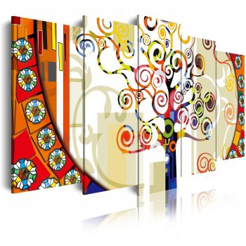 DekoArte 82 - Cuadros Modernos Impresión de Imagen Artística Digitalizada | Lienzo Decorativo para Tu Salón o Dormitorio | Estilo Abstracto Árbol de la Vida de Gustav Klimt | 5 Piezas 150 x 80 cm