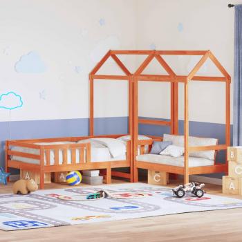 Set de cama y banco con techo de madera de pino marrón 100x200 cm Vidaxl
