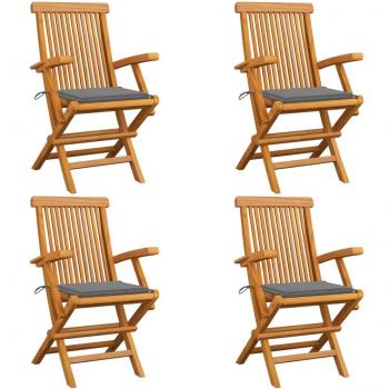 Teak Wood Garden Chairs Set of 4 with Grey Cushions