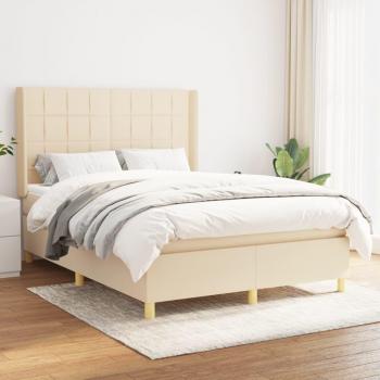 Somier de láminas con 42 listones de 7 regiones 100x200 cm y Cama box spring con colchón tela color crema 140x190 cm