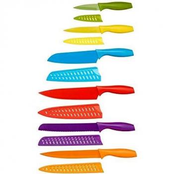 Amazon Basics - Juego de cuchillos de colores, 12 piezas