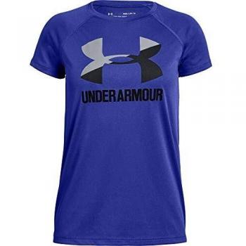 Under Armour Camiseta de Manga Corta para niña con Logotipo Grande, niña, 1331678-530, Constellation Purple/Overcast Grey/Black, Junior L