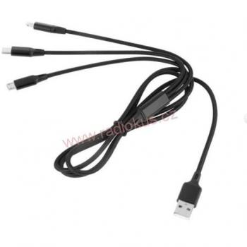 Cable USB 3 en 1 de 1 metro - Micro USB, USB C, Lightning con recubrimiento rojo