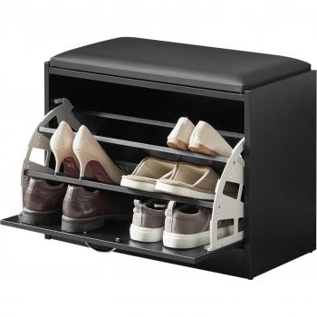 Banco Zapatero SoBuy FSR16-SCH Negro con cojín de asiento acolchado, dimensiones 60 x 30 x 47 cm, incluye 1 solapa para almacenamiento
