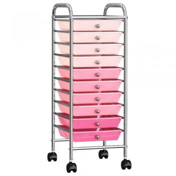 Carrito de almacenaje portátil Día y Noche con 10 cajones de plástico ombre rosa