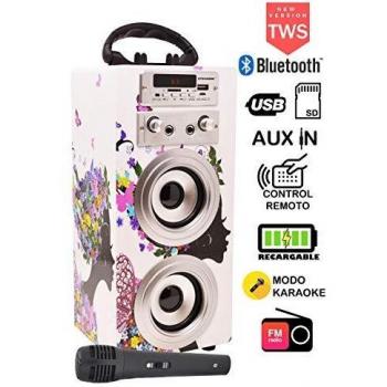 DYNASONIC - Altavoz Bluetooth Portátil con Karaoke | Radio FM y Lector USB SD
