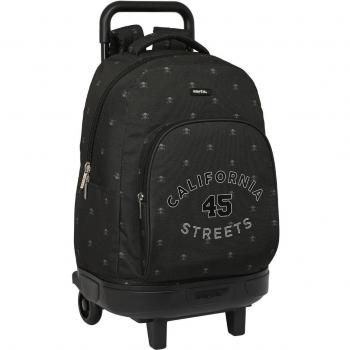 Mochila Grande Con Ruedas Compact Extraible Simple California Safta Negra