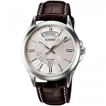 Casio Men's Analog Quartz Watch MTP-1381L-7A with Black Leather Strap and Silver Grey Dial