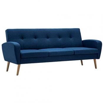vidaXL Sofá 3 Plazas Tela Azul Sillón Asiento Silla Mueble Mobiliario Hogar