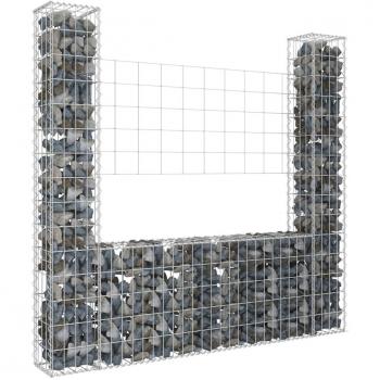 vidaXL U-shape Gabion Basket with 2 Posts Iron 140x20x150 cm