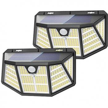 Luz Solar Exterior, SEZAC [310LED / 3 Modos] Focos Solar Exterior Jardin, 270º Ilumination Luz LED Solar Exterior con Sensor Movimiento, Apliques Exteriores Solares para Caminos de Garaje