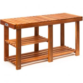 Zapatero de Madera de Acacia Certificado FSC® con 2 Estantes, Dimensiones 87x28x45cm, Diseño 2en1 como Banco para Zapatos, Color Marrón, Ideal para Pasillo, Baño