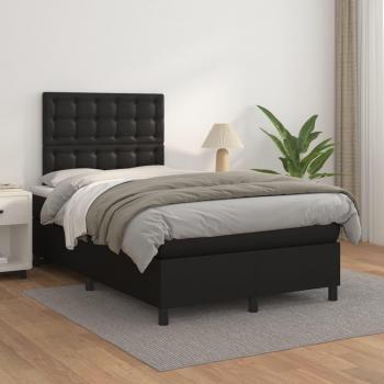 Cama box spring con colchón de muelles en cuero sintético negro 120x200 cm