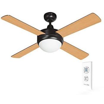 UNIVERSALBLUE | Ventilador de techo de madera | Mando a distancia | Luz | Aspas reversibles | 70 W | 132 cm | Temporizador