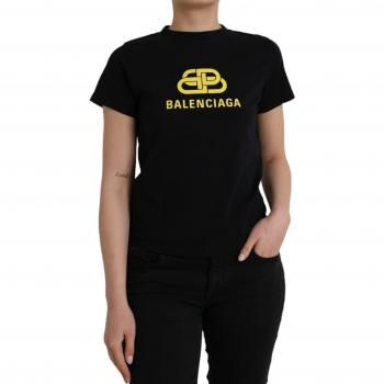 Balenciaga Black Cotton Logo Print Crew Neck Short Sleeves T-shirt - M