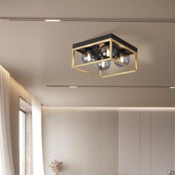 Lámpara de techo Widnes 4x G9 28W metal y cristal negro/dorado 15x28x28cm