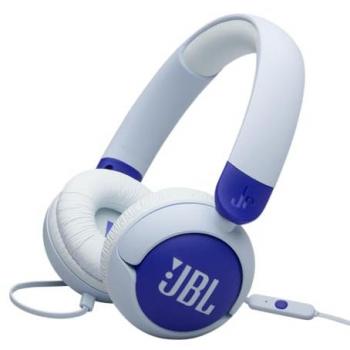 Auriculares infantiles JBL Junior 320, supraaurales, cableados, sonido inocuo 85db, diseño plegable, con micrófono y pegatinas, color azul