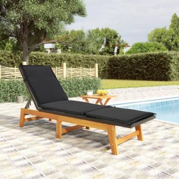 Tumbona de exterior con mesa, ratán sintético y madera maciza de acacia, incluye cojín, ideal para jardín, playa, piscina y terraza