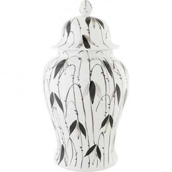 Jarrón de porcelana con hojas blancas de 22x22x42 cm