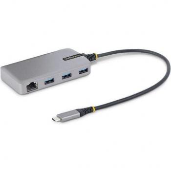 StarTech.com 3-Port USB-C Hub with Ethernet Adapter - 3x USB-A, Gigabit RJ45, 5Gbps USB 3.0, Bus-Powered, 1ft Cable - Portable Type-C Laptop Network Hub
