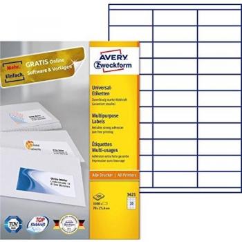 Etiqueta Avery ILK 70x25.4 mm 100 Hoja 33 etiquetas por hoja blanca