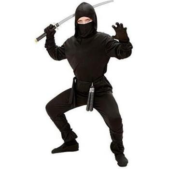 Disfraz de Ninja para Niño - Talla 8-10 Años, incluye casaca con capucha, pantalones, cinturón, máscara y bandas para brazos y piernas