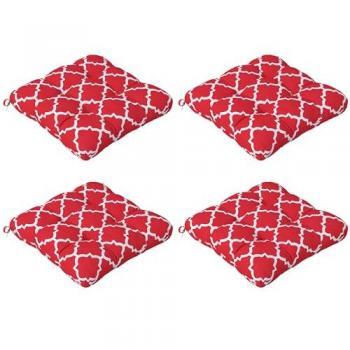 Outsunny Conjunto de Cojines para Sillas de Comedor 48x48x7 cm Juego de 4 Piezas Cojines para Sillas de Jardín Impermeable y Anti-UV con 2 Cordones