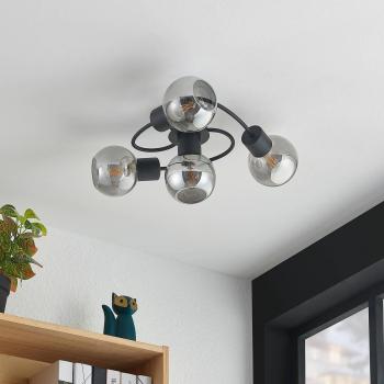 Plafón de techo Lindby Ciala, 4 luces, color negro, pantalla ahumada de cristal, diseño moderno, material metal y cristal, tipo de bombilla E14