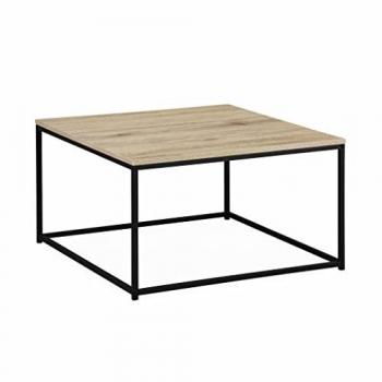 Mesa de centro industrial SWEEEK con efecto madera y metal, estilo Loft, dimensiones 70x70x40 cm, color natural