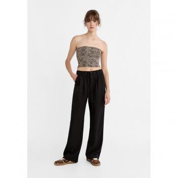 Stradivarius Wide-leg Straight Fit Trousers with Drawstring Waist Black