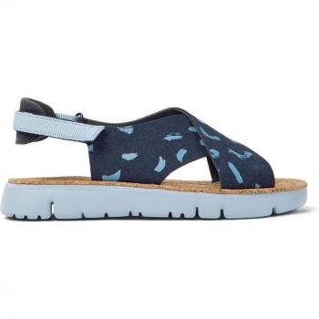 Camper Oruga Sandal - Sandalias planas de mujer en piel con tiras cruzadas color azul marino
